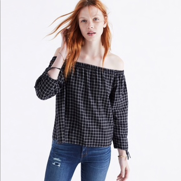 Madewell Tops - Madewell Plaid Off-the-shoulder Top Size M New